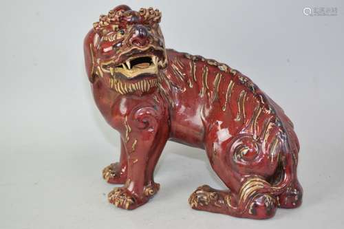 Chinese Red Glaze Lion, Deng JuXiang Mark