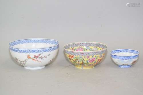 Three Chinese Famille Rose Egg Shell Bowls, JingDeZhen