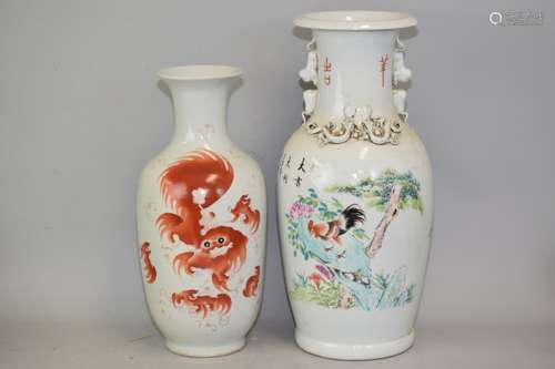 Chinese Iron Red and Famille Rose Vases