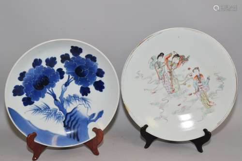 Late Qing Chinese B&W and Famille Rose Plates