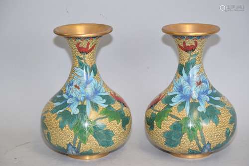 Pr. of Chinese Flowers Cloisonne Vases