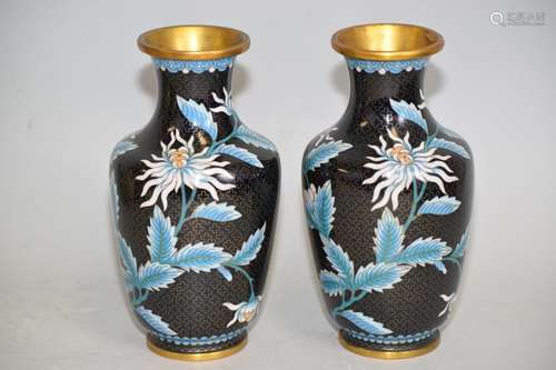 Pr. of Chinese Flowers Cloisonne Vases