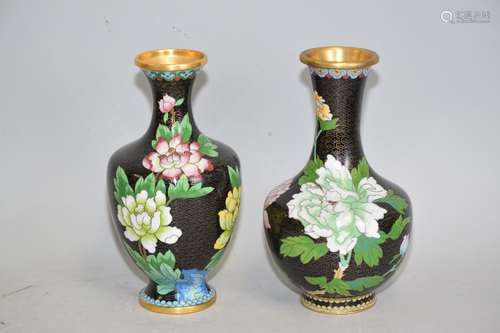 Two Chinese Flowers Cloisonne Vases