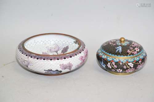 Two Chinese Flowers Cloisonne Brush Washers