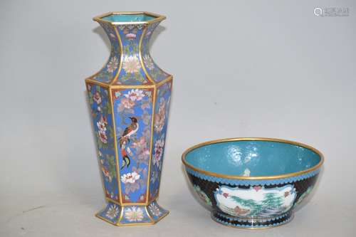 Chinese Cloisonne Vase and Bowl