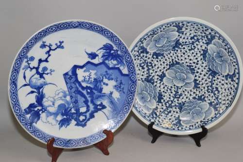 Two 19-20th C. Chinese Blue and White Plates