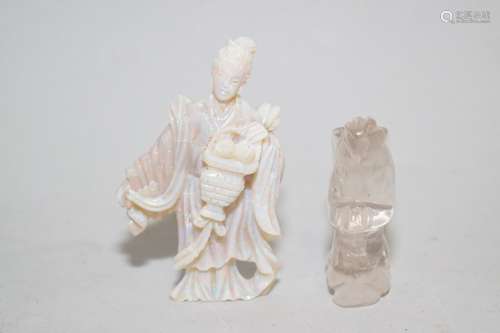 Chinese Opal Carved Maiden and Rock Crystal Animal