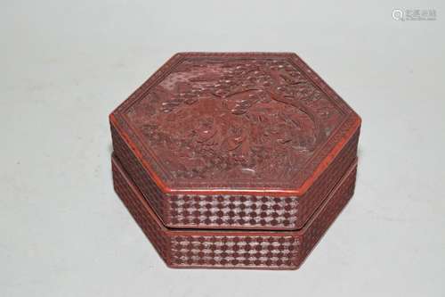 Qing Chinese Cinnabar Carved Hexagonal Box