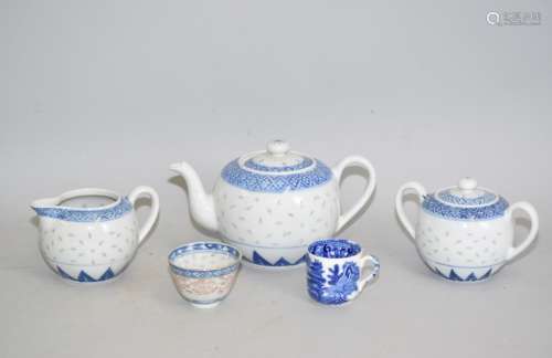 Group of 19-20th C. Chinese B&W Porcelain Tea Ware
