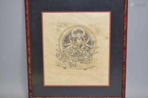 Chinese Tibetan Ink Drawn Thangka