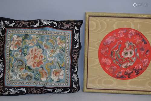 Two Qing Chinese Dazi Style Embroideries