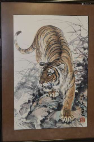 Singapore Watercolor Tiger Painting, Weng WenGuang