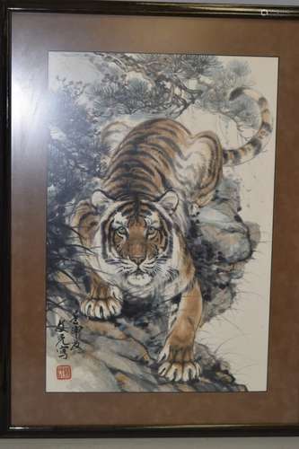 Singapore Watercolor Tiger Painting, Weng WenGuang