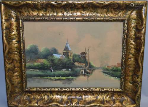 19th C. Watercolor of Countryside, Signed