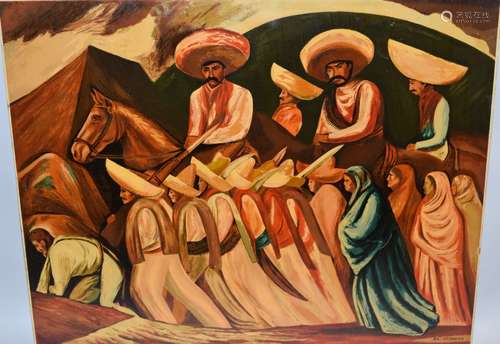 Zapatistas Oil on Board after Jose Clemente Orozco