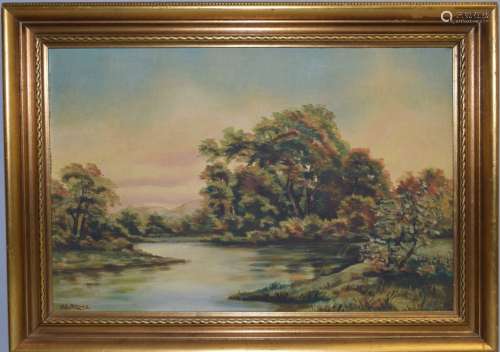19-20th C. Landscape Oil on Canvas, ME. Moore