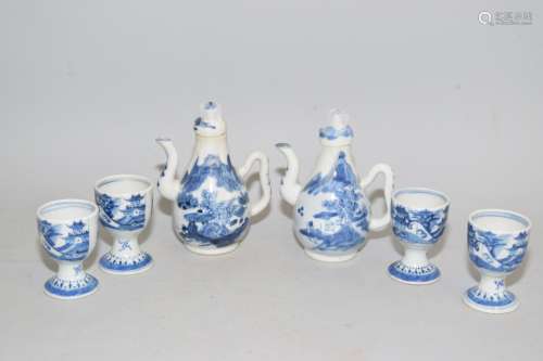 Set of Qing Chinese Blue and White Wine Ware