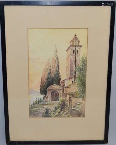 Watercolor of Church (1925) in Frame, Signed