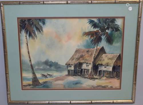 Island Scenery Watercolor Signed Cheng