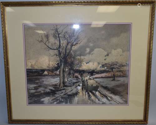 Anonymous Landscape Watercolor in Frame