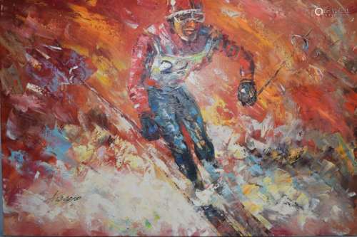 Skier Oil on Canvas by A. Veccio