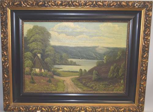19th C. Landscape Oil on Canvas Signed TB