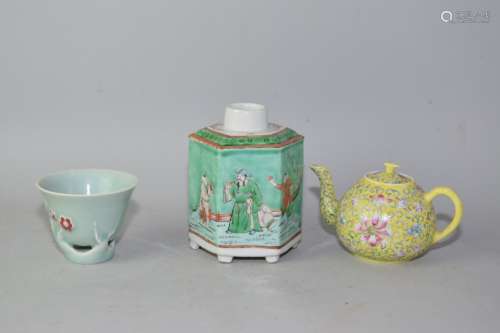 Three 19-20th C. Chinese Famille Rose Tea Wares