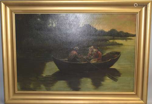 Men on Boat Oil on Canvas by A. Wollmer