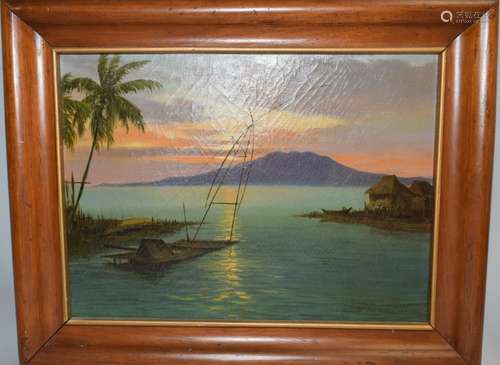 Signed Island Scenery Oil on Canvas