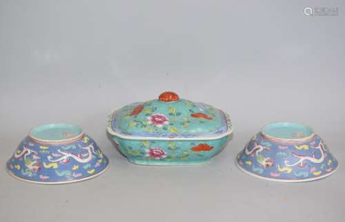 Three Republic Chinese Famille Rose Porcelain Bowl