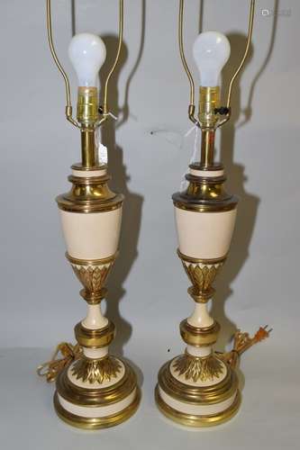 Pr. of Stuffel Neoclassical Enameled Brass Lamps