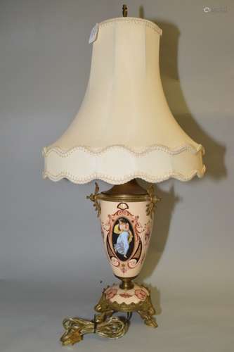 European Style Antique Porcelain and Brass Lamp