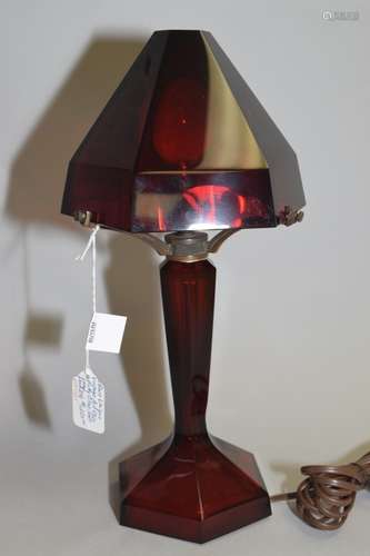 Unique Vintage Art Deco Ruby Glass Lamp