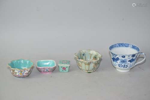 Five Late Qing Chinese Famille Rose Porcelain Cups