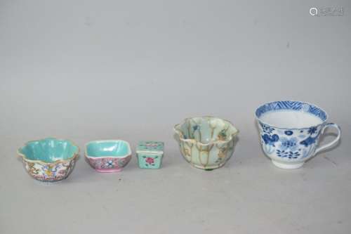 Five Late Qing Chinese Famille Rose Porcelain Cups