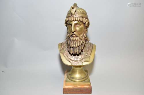 Rare Ramses II Brass and Copper Bust on Marble Base