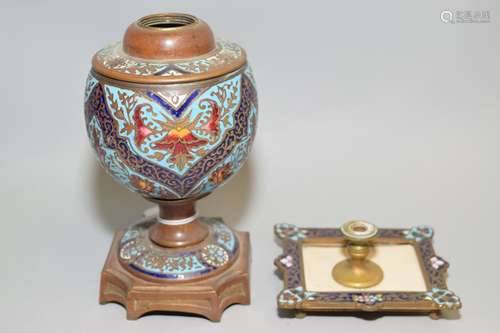 Two French Champleve Cloisonne Enamel on Bronze