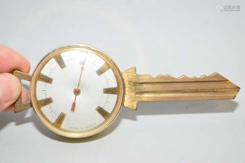 Vintage Key Shaped Brass Thermometer, France