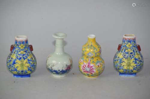 Four Qing Chinese Famille Rose Porcelain Vases