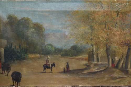 19th C. Ranching Scene Oil on Canvas Signed