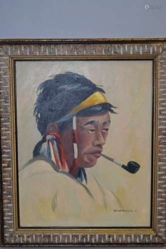 Native American Portrait Oil on Canvas, Signed