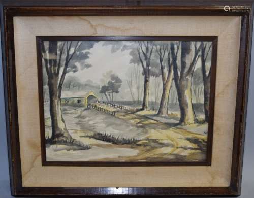 Country Road Watercolor, Signed Jeri