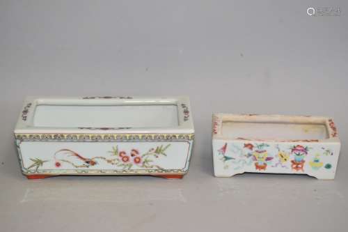 Two 19-20th C. Chinese Famille Rose Narcissus Planters
