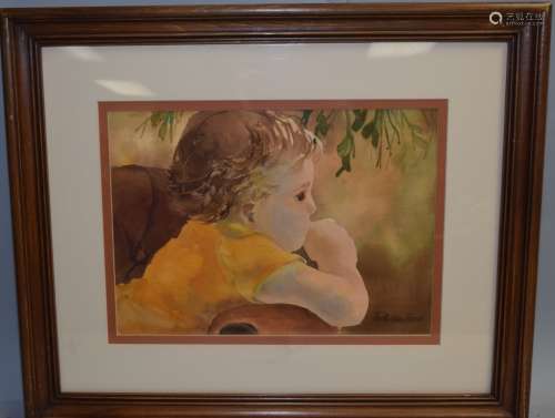 Portrait of a Young Girl Watercolor, Signed