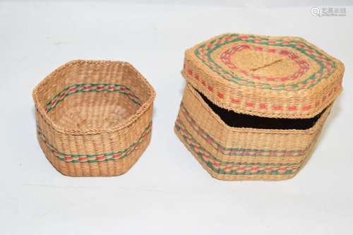 Pr. of Native American  Weaved Boxes, c.1950-70