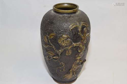 19th C. Japanese Bronze Relief Carved Vase