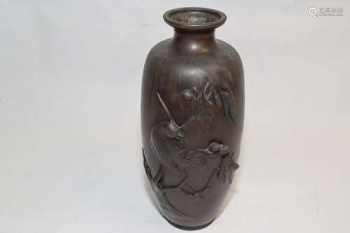 19th C. Japanese Bronze Relief Carved Vase