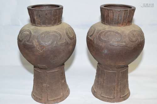 Pr. of Large Japanese Cast Iron Vases, Marked