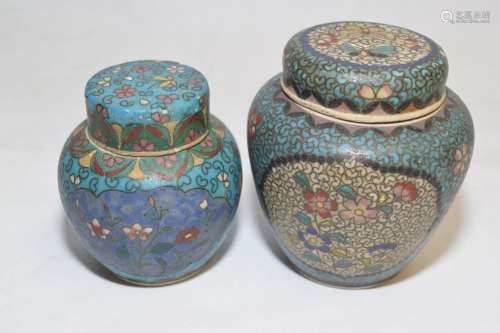 Two Japanese Cloisonne on Porcelain Jars