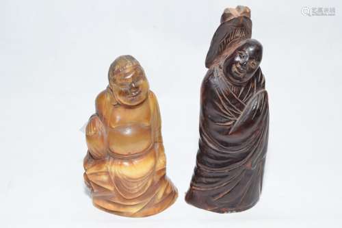 Two Japanese Ox Horn Carved Figures